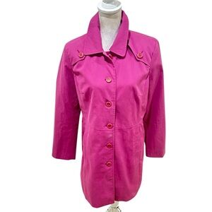 LOFT Fuchsia Button-Front lined Trench car Coat cotton/nylon blend size large